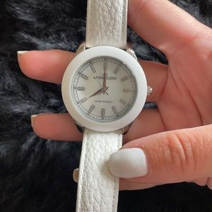 Anne Klein White Leather Watch Crystal Dial
